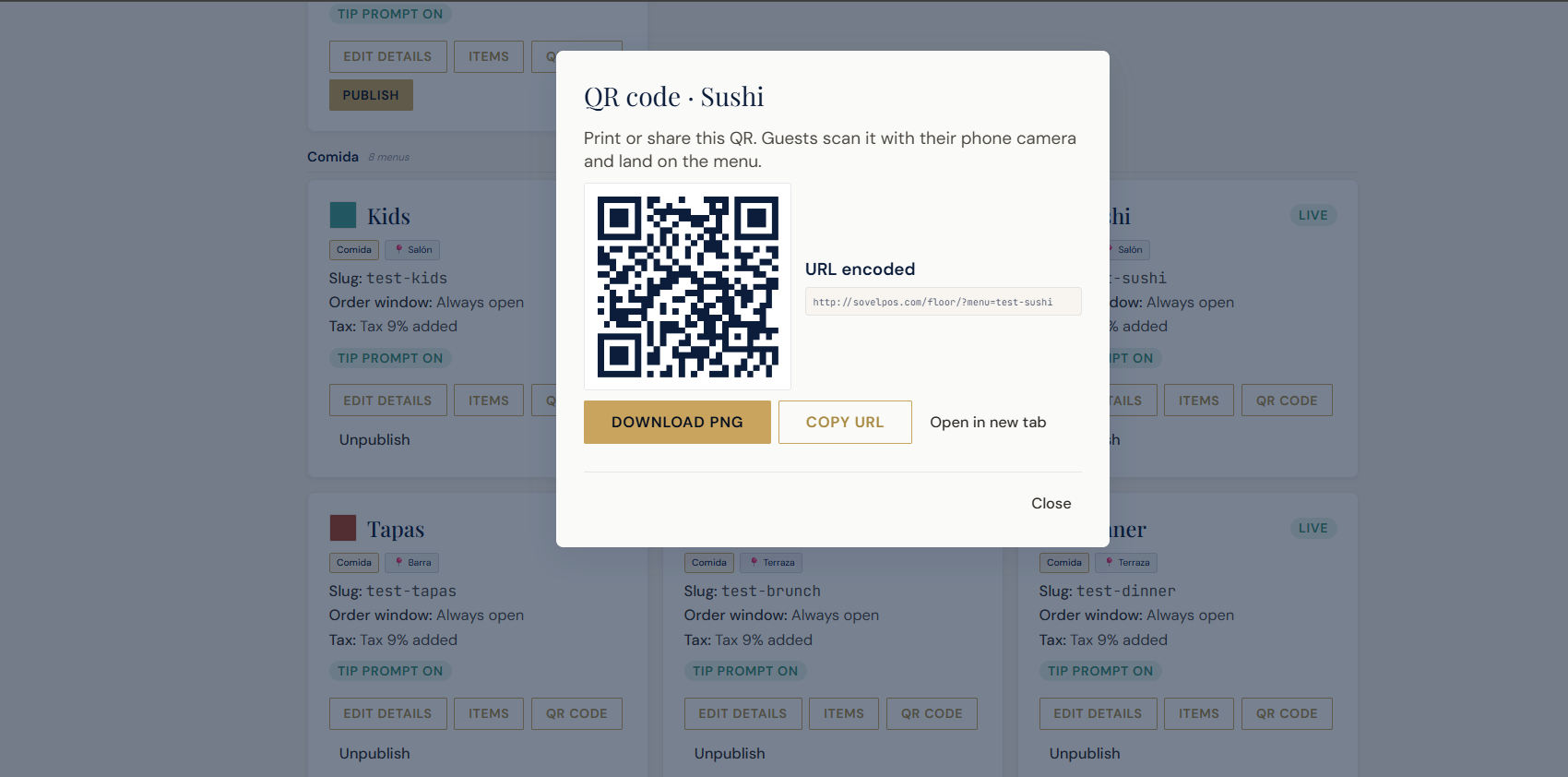 SOVEL POS guest QR ordering